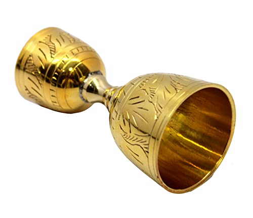 Image of eSplanade Brass Liquor Peg Measuring Glass Jigger Bar Tool - Double Sided - 30 and 60 ml - Golden Engraved