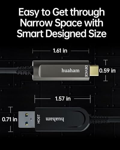 Image of USB A to USB C Fiber Optic Right Angled Cable 50FT, 10Gbps USB 3.2 Gen2 USB C Cable, Ultra Slim & Long Distance USB Cable with Germany SiliconLine Chip for Logitech 4K Camera,Video Conference