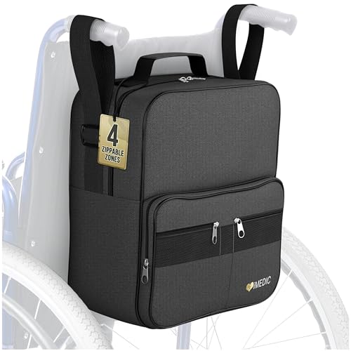 iMedic Deluxe Wheelchair Bag Black Wheelchair Backpack for Back of Chair with Dimensions of H37 x W33 x D18cm Storage Bag for Electric Wheelchairs & Mobility Scooters