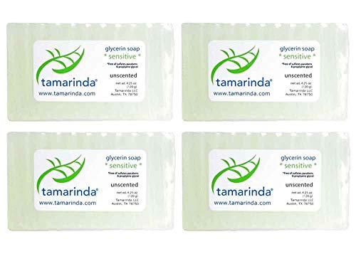 tamarinda Sulfate Free Unscented Glycerin Soap - FOUR, 4.25 oz. bars