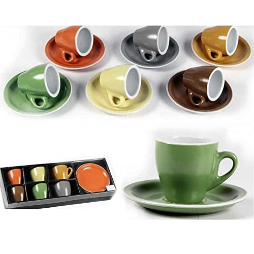 BAKAJI Servizio Set da 6 Tazzine da caffè Tazzina con Piattino in Ceramica Colori Assortiti Multicolore Design Moderno Capacità 88m Accessori Stoviglie Cucina (Alta)