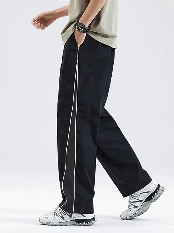 Image of Men's Track Pants Combo Pack of 2 | Loose Fit Sports Joggers with Side Stripe | Elastic Waist with Drawstring | Casual Gym Running Workout Pants