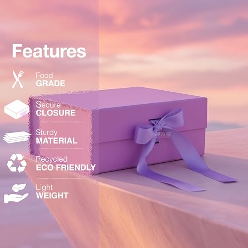 Image of RBS - Foldable Gift Box with Ribbon 23 x 16 x 10cm Gift Boxes for Packaging (1 Pack) Multi-Purpose Gift Boxes for Presents Reuse Gift Packing Box Decorative Hamper Box (Lavender Lyric)