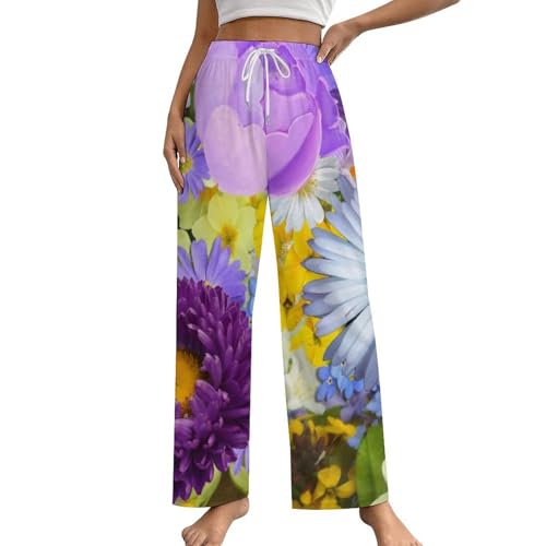 Bas de pyjama femme avec poches fini les mains froides pantalon fleurs taille S