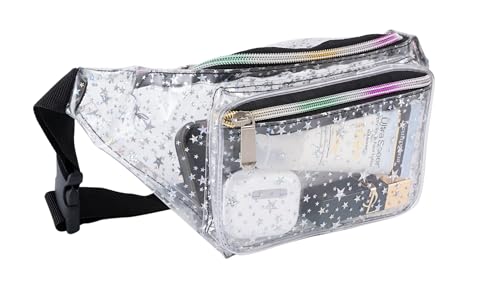 Holographic 80s 90S Rave Transparent Stars Fanny Pack for festival women, Girl Cute Fashion Waist Bag Belt Bags-Transparent Star