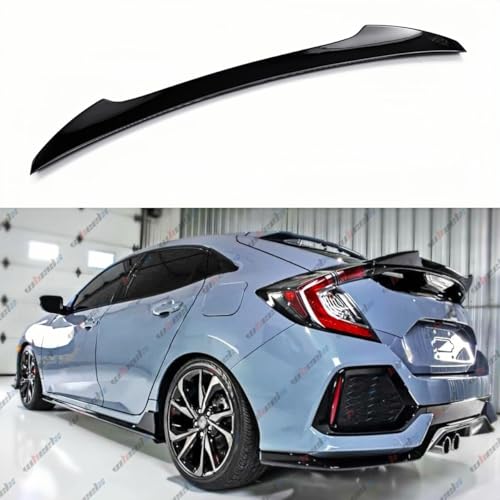 WheelX Rear Spoiler Compatible with 2016-2021 Honda Civic Hatchback, V Duckbill Fits for 2016 2017 2018 2019 2020 2021 4-Door, Trunk Exterior High Kick Tail Deck Lid Wing Lip (Glossy Black)