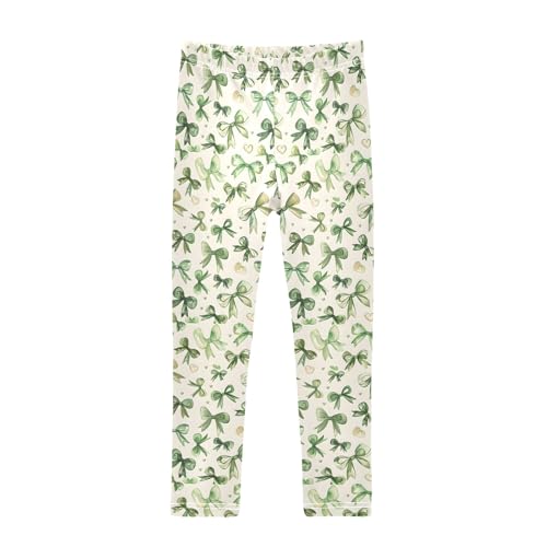 Girls' Athletic Leggings Ankle Length Yoga Dance Pants Kids Teen 4T Green Bow