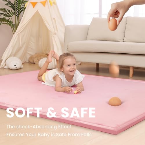 Image of Large 79 inchx110 inch Baby Activity Play Mat for Floor,1.3 inch Thick Elasti Foam Cushion Mat for Tummy Time & Crawling,Non-Slip & Safe for Infants,Toddlers & Kids, for Living Room, Classroom & Playroom(Pink)