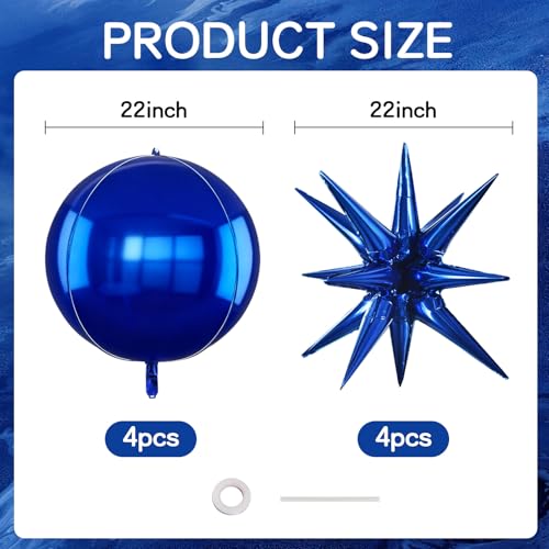 Image of TONIFUL 8Pcs 22Inch Navy Blue Large 4D Giant Round and Star Balloons Explosion Star Mylar Balloons Set for Backdrop Christmas New Year Birthday Wedding Bridal Shower Anniversary Photo Booth Supplies