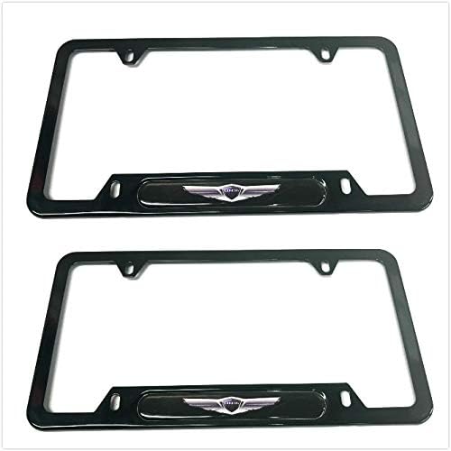 Car Stainless Steel Metal Genesis License Plate Tag Frame Cover Holders w/Caps Screws for Hyunda Genesisi (2 Black)