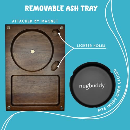 Nugbuddy Wooden Rolling Tray | 3 in 1 Folding Design Set w Magnetic Lid | Big & Small Trays + Removable Metal Tray | Portable Accessory Kit for Car Travel & Home | Premium Acacia Wood - Image 3