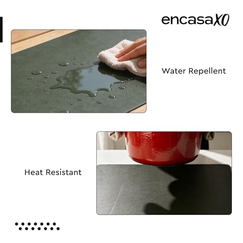 Image of Encasa XO Leather Dining Table Runner | Water & Heat Resistant Double-Layer Runners with Suede Top | Wipeable & Durable Table Runner for Centre Table | 30x85 cm - Olive