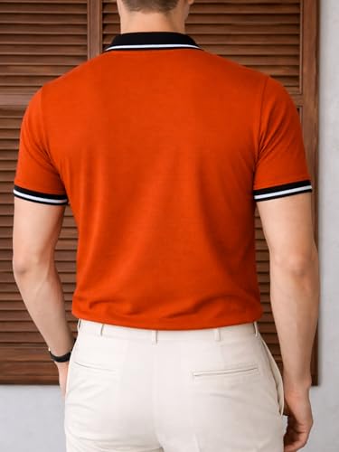 Image of Veirdo Men's Polo T-Shirt Regular Fit with Contrast Pattern & Striped Trim on Collar and Half Sleeves, Stylish Solid Casual, Weekend & Outdoor Wear (Sizes S to 2XL)
