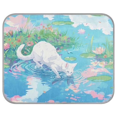 siphylline Beautiful Scenery White Cat Summer Cooling Gel mat for Dogs Self Cooling mat for Cats for Kittens Outdoor Cats Cordless Camas frias para Perros S