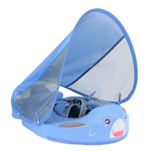 Image of Mambobaby Float with Canopy Non Inflatable Baby Float - AnjeeIOT Baby Pool Float with UPF 50+ Sunshade No Flip Over Upgrade Tail Skin-Friendly Swim Float for Infant Toddler 3-24 Months, Blue Shark