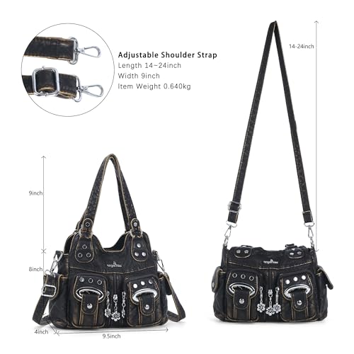 Image of Angel Kiss Small Hobo Purses for Women, Washed Vegan Leather Multi-Pocket Purse, Shoulder Handbag with Adjustable Strap