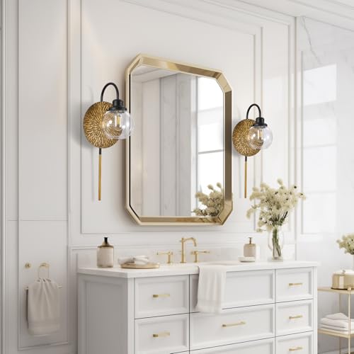Image of Vintage Gold Wall Sconces,Modern Sconces Wall Lighting Decor with Globe Glass Shade for Bedroom Hallway Living Room Bathroom Vanity Light Fixture.