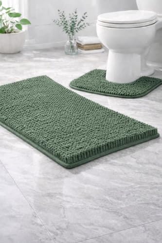 Artistic Fashionista Limited Lot de 2 tapis de bain à poils longs en chenille ultra doux, antidérapants et très absorbants, anti-moisissure, tapis contour...