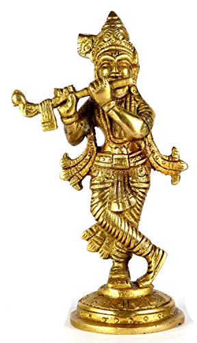 Image of Lord Krishna Brass Idol Statue Sculpture for Pooja, Home Decor, Temple (Krishna-03)