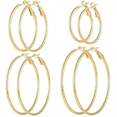 4 Pairs Gold Plated Hoop Earrings Set