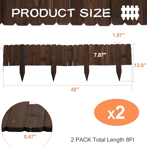 GHWIE Garden Edging Border Garden Fence Wood Fence Border for Yard Patio Path Edging Decorative Landscape Edging Flower Bed Fence,7.87'' H x 48'' L (Level Heights, 1)