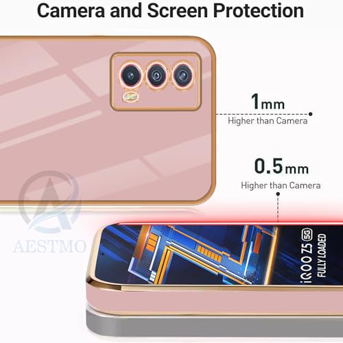 Image of AESTMO Back Case Cover for iQOO Z5 5G Back Cover | Gold Electroplating Chrome | Raised Edges | Super Soft-Touch | Bumper Back Case for iQOO Z5 5G (Pink)