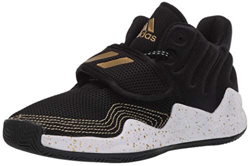 adidas Boy's Deep Threat Basketball Shoe, Black/White/Gold Metallic, 10.5 Little Kid