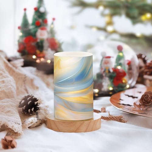 Image of Flickering Flameless Candles, Blue Gold Marble LED Candles with Remote Timer, Set of 2 Battery Operated Candle for Valentine Wedding Birthday