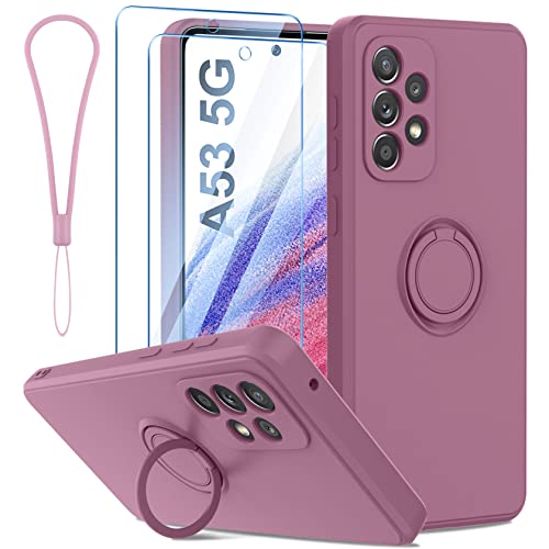 Qasyfanc Coque Protection Caméra Compatible avec Samsung Galaxy A53 5G avec Support de Bague et 2 Pièces Verre Trempé, Housse de Haute Qualité Silicone Mince, Violet Cover