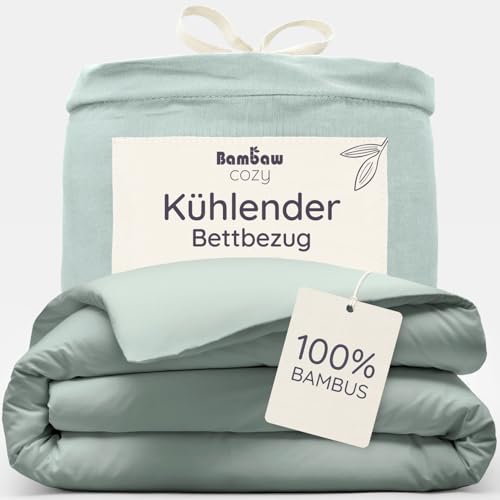 Bambaw Bettbezug Bambus 135x200 cm Kühlende Bettwäsche Bettbezug Sommer Hautfreundlicher Allergie Deckenbezug nachhaltige und umweltfreundliche 100% Bambus Bettwäsche 135x200 cm (Seegrün)