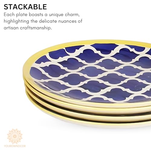 Image of Moroccan Handpainted' Permium Ceramic Plates for Dinner Ceramic Dinner Plates with Katoris (8 Pieces, Serving for 4, Dishwasher & Microwave Safe)