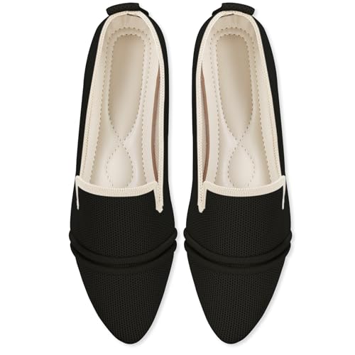 Flats for Women Pointed Toe Loafer Flats Shoes Knit Breathable Comfortable Dressy Casual Slip On Flats for Walking Work Business2