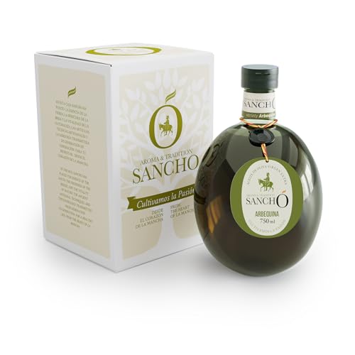 Aceite de Oliva Virgen Extra Arbequina 750ml AOVE SANCHO Gourmet Suave Aromático Frutal Primera Extracción en Frío Origen España DOP La Mancha Consumo en Crudo - Botella PET Alimentario