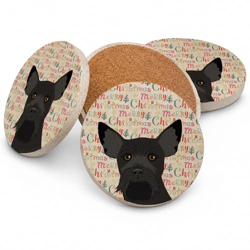 Caroline's Treasures Schnauzer Black #2 Christmas Large Sandstone Coasters Pack of 4 Absorbent Round Coasters Decor Gifts for Men or Women, 4 in, Multicolor