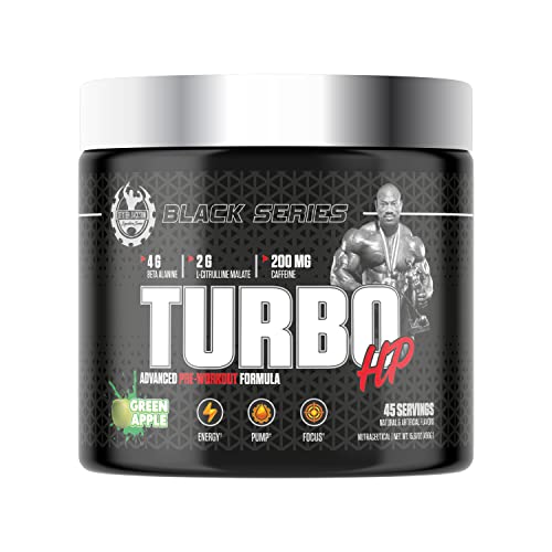 Image of DEXTER JACKSON Black Series Turbo HP Pre Workout | Flavoured, Advanced Formula | Boost Energy and Performance | 45 Servings, 450 Gram (Regular, Green Apple)