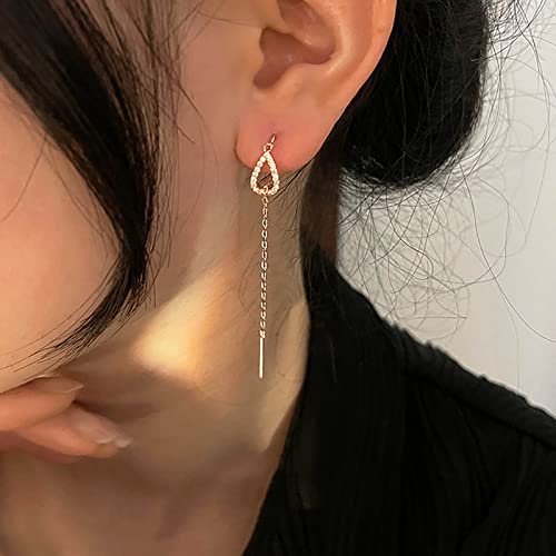 Cz Teardrop Threader Earrings Long Tassel Threader Dangle Earrings Gold Bar Threader Chain Earrings Crystal Tassel Threader Earrings Jewelry for Women2