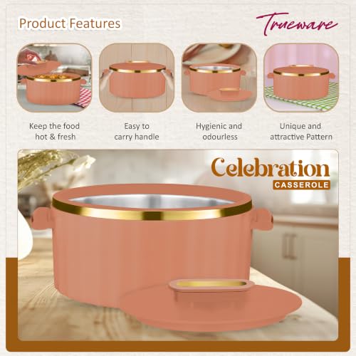 Image of Trueware Celebration Inner Steel Casserole 2900 ML | PU Insulated | BPA Free | Odour Proof | Food Grade| Ideal for Chapatti | Roti | Curd Maker | Thermoware | Hot Pot