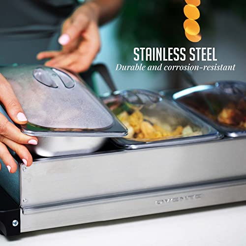 OVENTE Electric Buffet Server and Food Warmer, Three 1.5 Quart Chafing Dish Set with Stainless Steel Warming Tray Perfect for Holidays and Dinners, Silver FW173S by OVENTE - Image 5