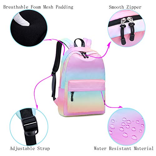 Abshoo Leichter, wasserabweisender Rucksack für Teenager, Mädchen, Schulrucksack mit Lunchtasche, Regenbogen-Set, Medium, Reiserucksäcke