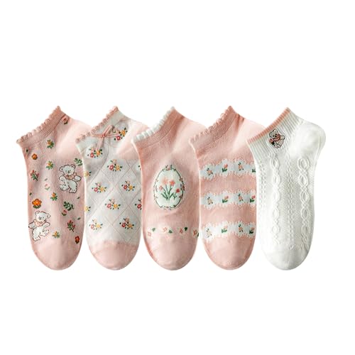 Girls Pink Socks Summer Fun Animal Bunny Crew Ankle Socks