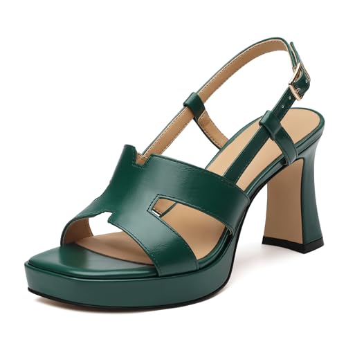 Image of ROSERWISH Heels for Women Chunky Block Platform High Heels Square Open Toe Strappy Heel Sandals Wedding Party Prom Fashion Slingback Dress Pump Sandals Shoes