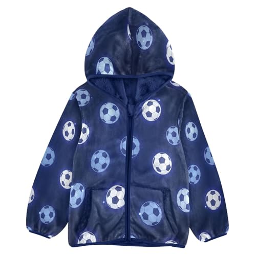 Soccer Balls on Dark Background Toddler Fleece Jacket Girl Boys Hooded Fleece Jacket Coat Warm Outwear Zip-up 3-10T