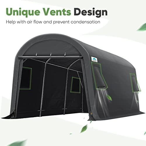 ADVANCE OUTDOOR 10X12 ft Storage Shed Carport Steel Metal Round Peak Roof Portable Garage Shelter for Motorcycle, Boat, and Garden Tools with 2 Roll up Doors & Vents-Dark Gray