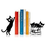 Sanwarm Metal Bookends Cat Black Whimsical Book Ends Decorative Bookend for Home Office Library Desk Book Shelves Decor, Gift for Reading Enthusiasts Non-Skid Book Stoppers Holder (1 Pair)
