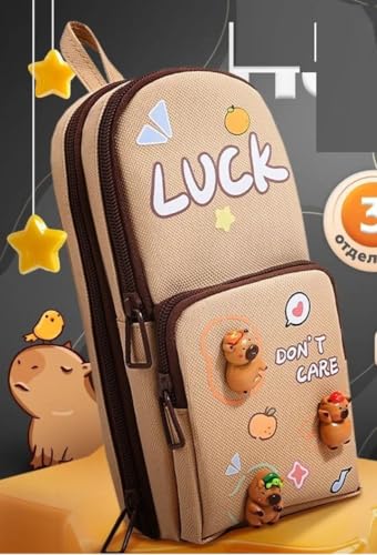 Image of Panda Pencil Case 6 Layer with 3 Compartment Cute Aesthetic Pencil Case for Boys & Girls Large Capacity Pencil Pouch for School Kids Cute Stationary Gift Organizer for School (Brown)