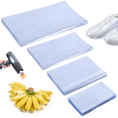 500 Pcs Heat Shrink Wrap Bags, 4 Sizes 4''x6'' (200) 8''x10'' (100) 8''x12'' (100) 14''x20'' (100) Clear PVC Heat Film Shrink Wrap Bags for Wrapping Gift Baskets Shoes DIY Crafts and Gifts