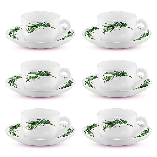 Image of Larah by BOROSIL Crescent Opalware Cup and Saucer Set of 12 pcs | Tea /Coffee Cups 90 ml | Microwave & Dishwasher Safe | Bone-Ash Free | Crockery Set Ideal for Daily Use & Gifting, White