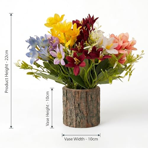Image of Dekorly Premium Artificial Multicolor Lily Flower with Real Wooden Planter Vase (22CM) | Lifelike Faux Floral Arrangement for Home, Office & Table Decor (Multi Colour Lily Flower)