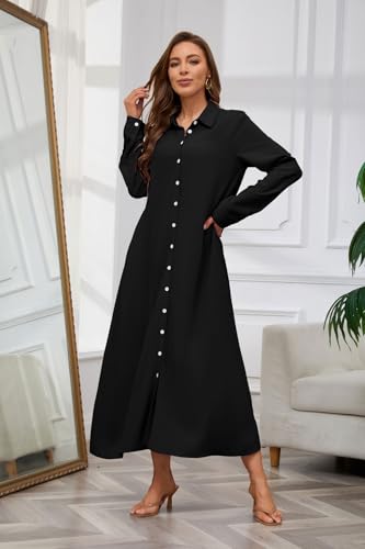 Image of chouyatou Women's Casual Button Down Maxi Shirt Dress Long Sleeve Button Up Tunic Long Dress