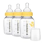 Medela Slow Flow Feeding & Storage Bottles, 3 Pack of 5 Ounce Bottle with Nipple, Lids, Wide Base Collars, and Travel Caps, Made Without BPA